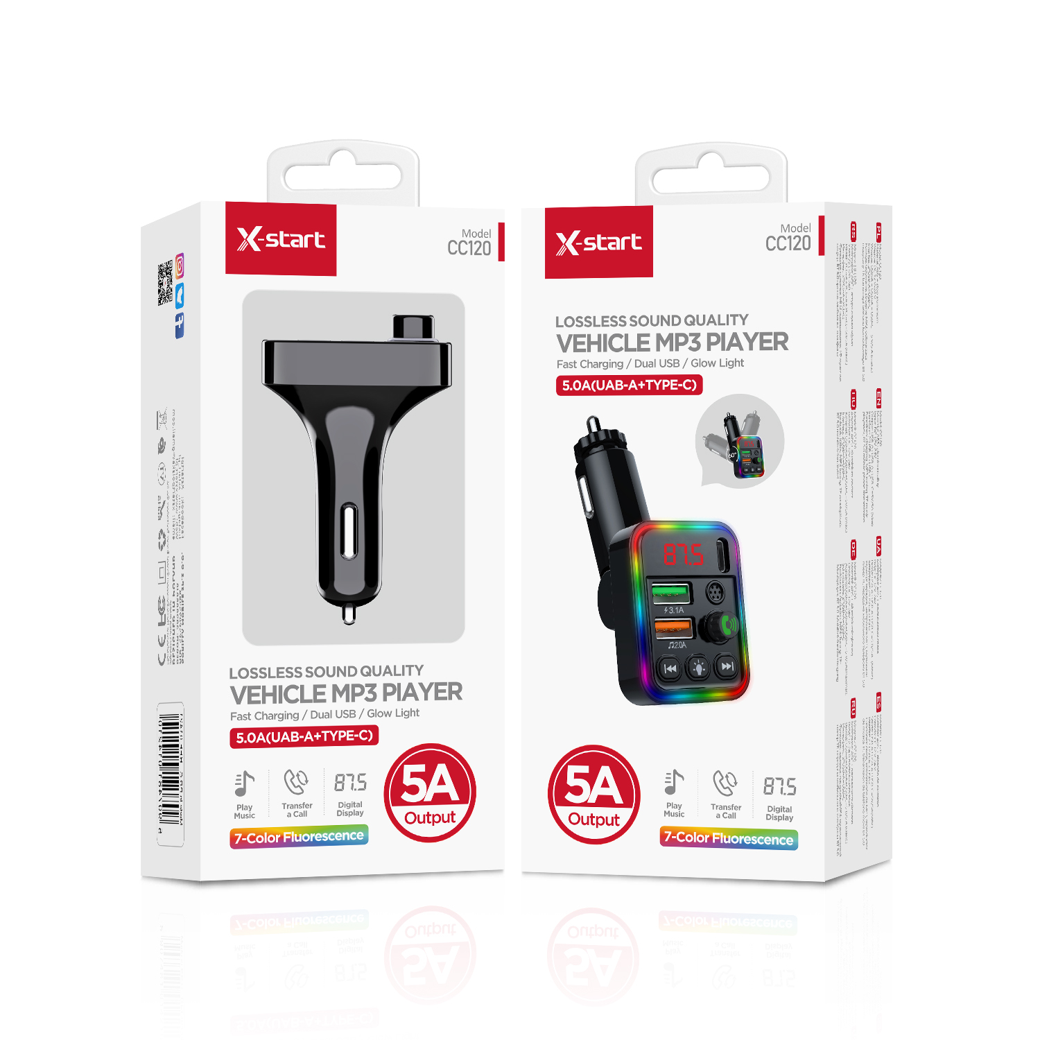 01421-2 X-start Black Car Bluetooth MP3 CC120 PC+ABS Dual USB Ports - Image 3